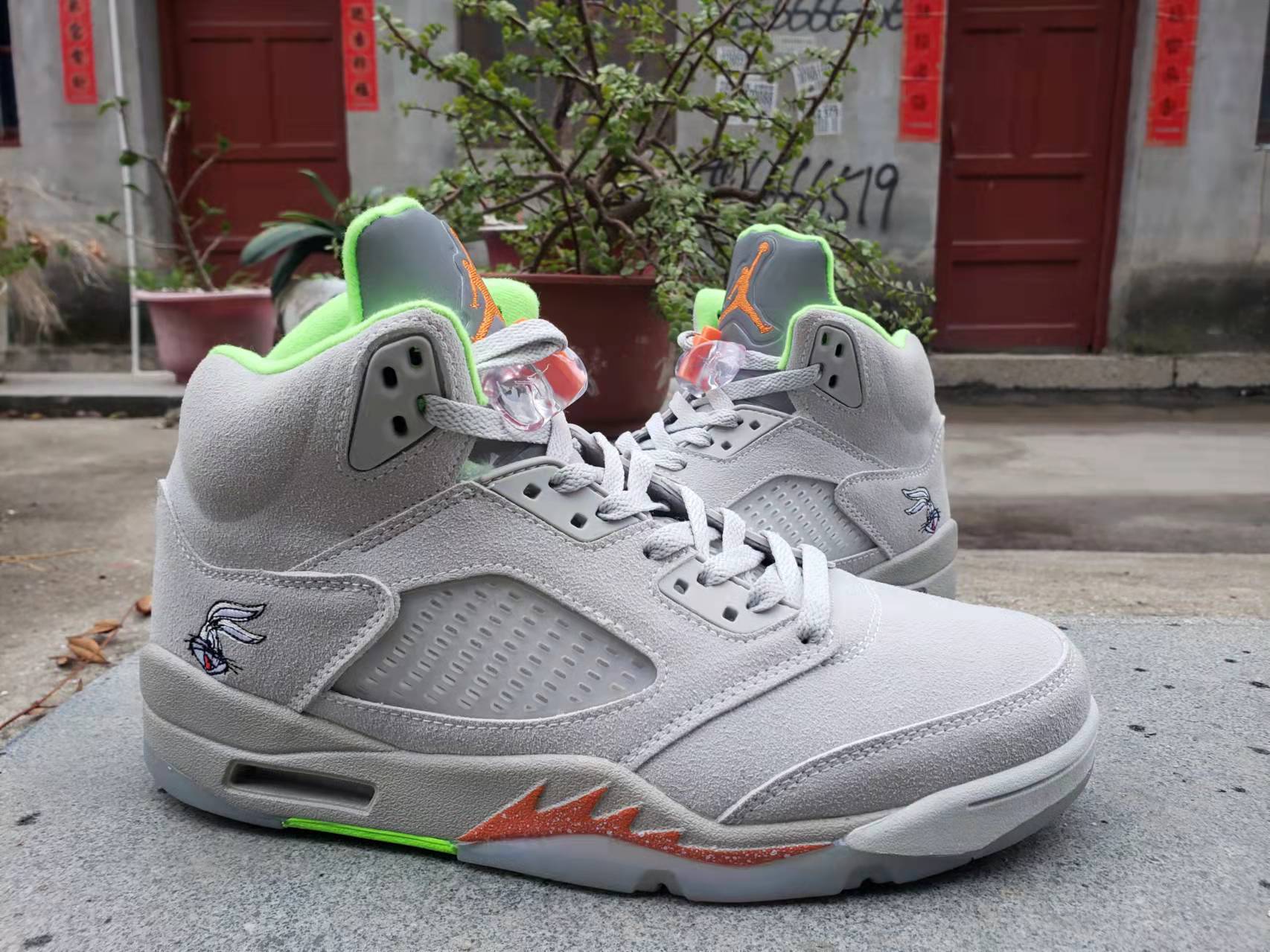 New 2022 Air Jordan 5 Hare Grey Orange Green Shoes